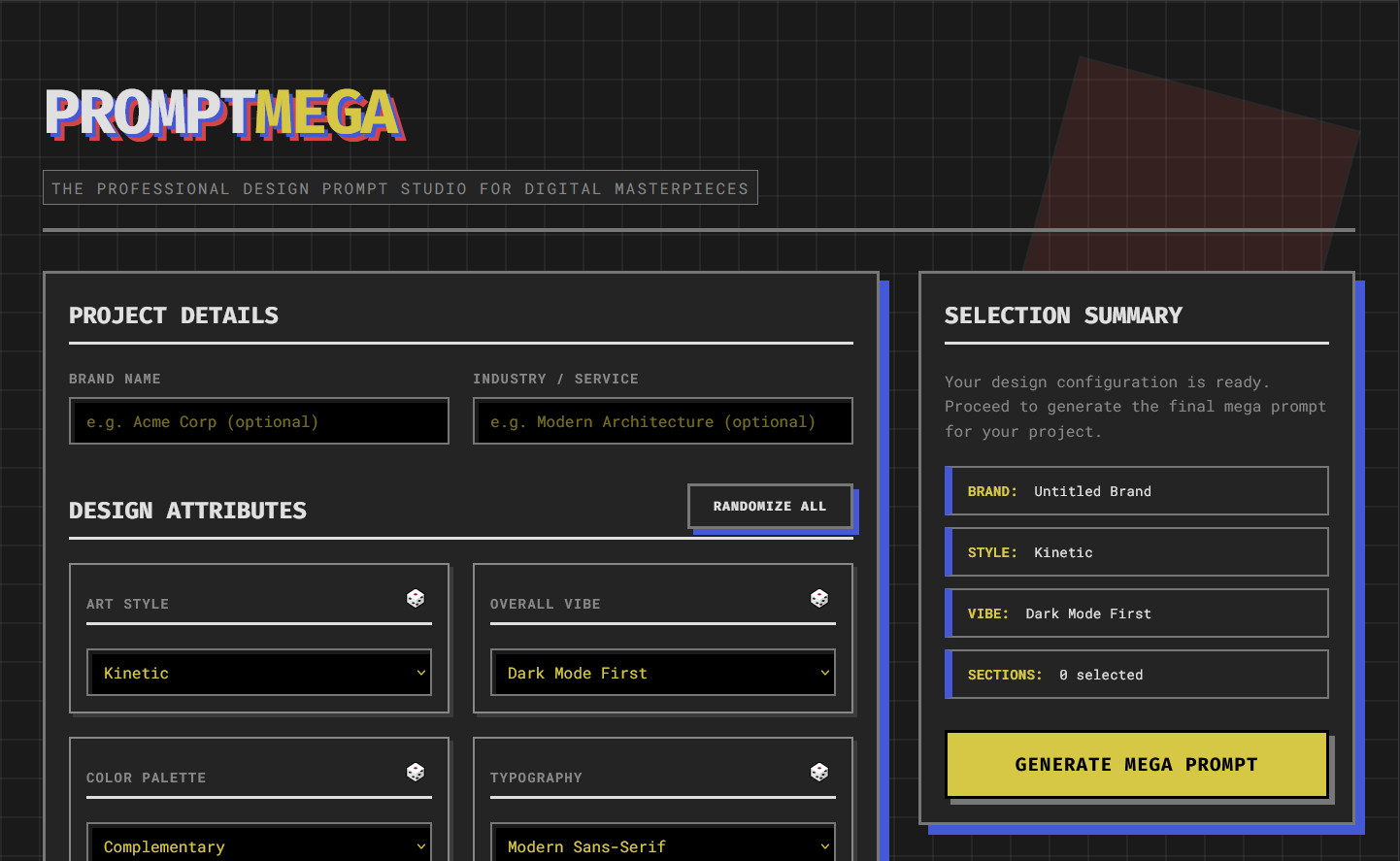 Prompt Mega Studio Interface